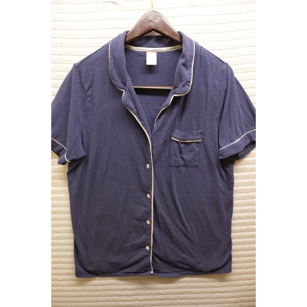 Liz Claiborne Classic Sleepwear Button Top Navy Blue Large Slight Staining